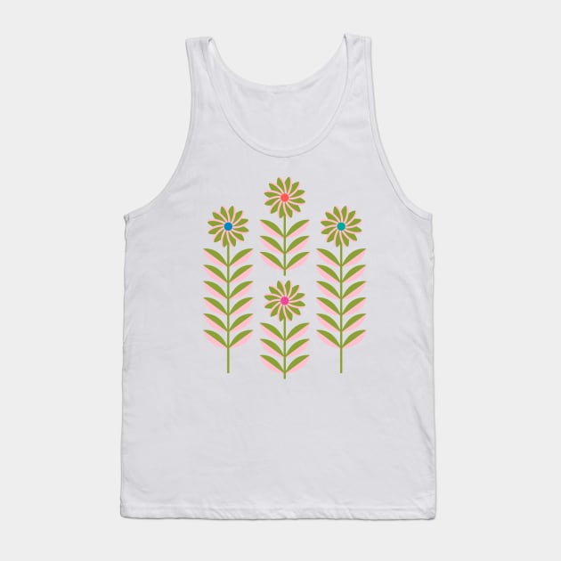 LOVE ME LOVE ME NOT Folk Art Mid-Century Modern Scandi Floral in Pink and Green on Cream - UnBlink Studio by Jackie Tahara Tank Top by UnBlink Studio by Jackie Tahara